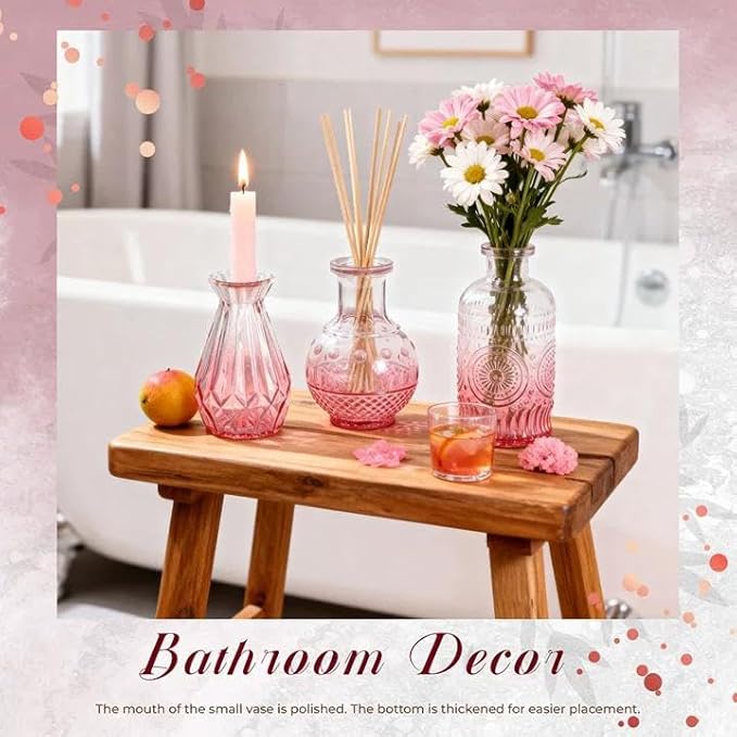 Der Rose Pink Glass Bud Vases Set of 20, Small Bud Vases for Flowers, Rustic Wedding Centerpieces and Home Decor