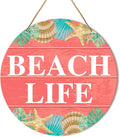 Beach House Sign Wall Decor, Summer Beach Hanging Sign Decor Farmhouse Wall Decorations Seashell Wood Sign for Front Door, Patio, Porch, Bathroom, Housewarming Gift for Beach House Home, Beach Life