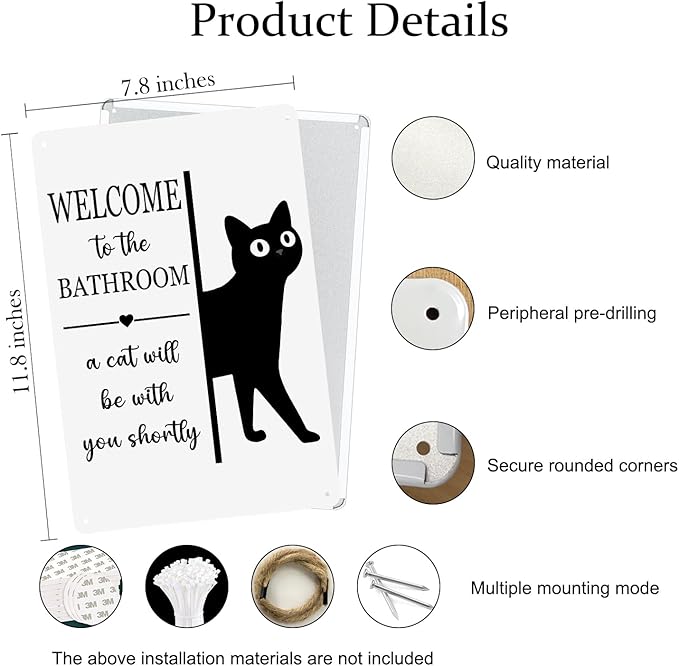 UYIKG Funny Bathroom Black Cat Wall Decor Metal Signs,Welcome To The Bathroom a Cat Will Be With You Shortly Tin Sign,8x10 inches