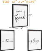 Set of 3 Framed Farmhouse Give it to God and Go to Sleep Signs Above Bed Wall Decors for Bedroom Wood Signs (Black, 16x24 inches)