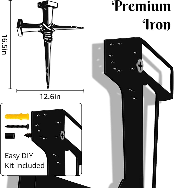 WAKOSAN Black Metal Cross Wall Decor - Two Nails Crosses Design, Hollow Out Artistic Hanging Ornament for Home Church Decoration（12.6"x16.5"） (Nails Cross)
