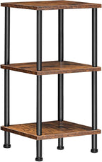 HOOBRO 3-Tier Corner Shelf Stand, Corner Square Rack Display Shelf, Tall Storage Plant Stand, Bookcase for Small Spaces, Living Room, Home Office, Kitchen, Rustic Brown and Black BF153CJ01
