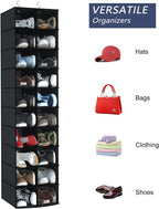 coastal rose Hanging Shoe Organizer for Closet, 20 Sections Hanging Closet Organizers and Storage Shelves, Space Saving Hanging Shoe Rack, Black, 12''W×12''Dx 50''H