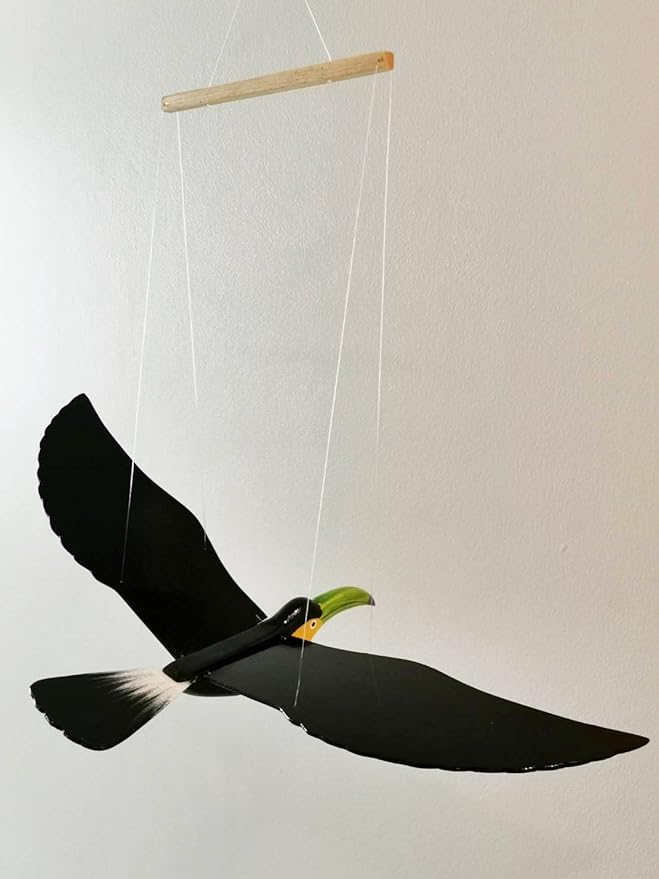 WitnyStore 24" Black Green Yellow Toucan Wooden Flying Bird Mobile Kinetic Hanging Sculpture for Adult Collectors Handcrafted Room Decoration Display Art Dynamic Overhead Ornament