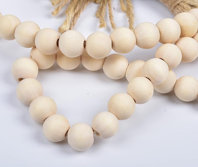 LSKYTOP 60 Inches Wood Bead Garland,Wooden Beads with Tassels,Farmhouse Beads Rustic Prayer Beads Boho Beads for Farmhouse Tiered Tray Coffee Table Mantel Decor (1 Pack)