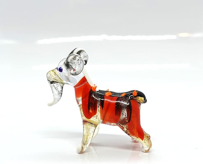 Goat Tiny Figurines Animals Hand Blown Color Glass Art Collectible Gift Home Décor (Orange Black)