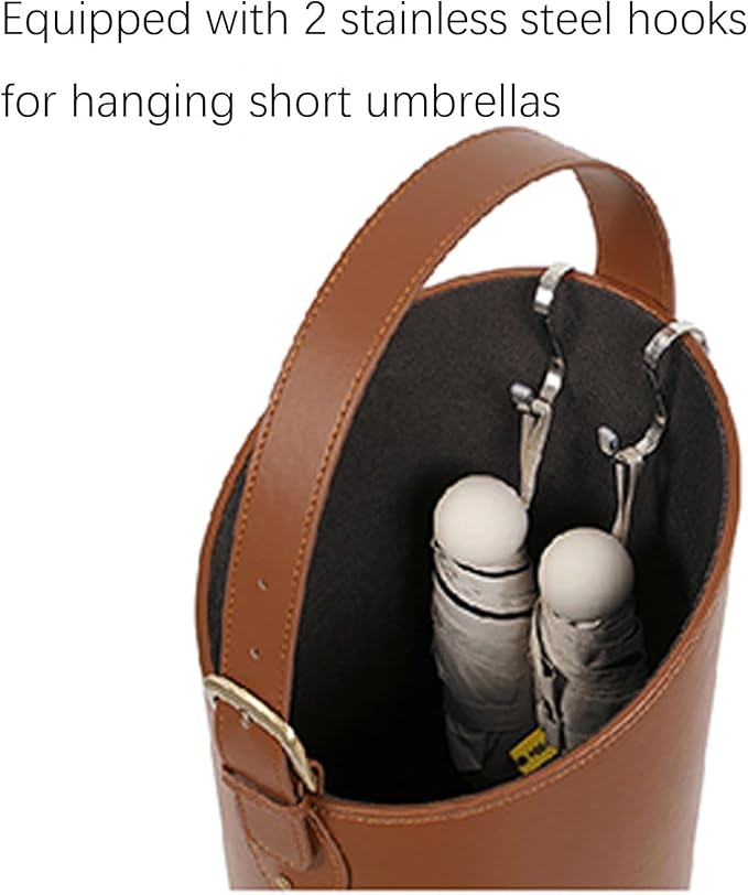 Indoor Entryway leather Umbrella bucket，Large Capacity Umbrella Storage stand，tall umbrella holder,For Hotel,Offices,home,Commercial(Brown)
