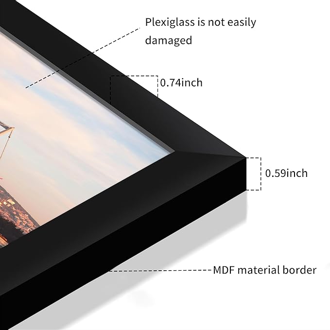 8x12 Picture Frame 3 Pack - Black Poster Frame Display Pictures 6x8 with Mat or 8 x 12 Without Mat for Wall Hanging Horizontal and Vertical