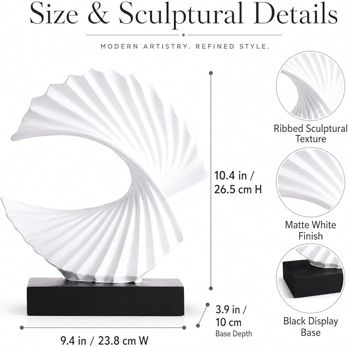 White Wave Sculpture, Modern Ocean Wave Home Accents, Resin Art Statue for Shelf, Coffee Table, TV Stand Adornos Modernos
