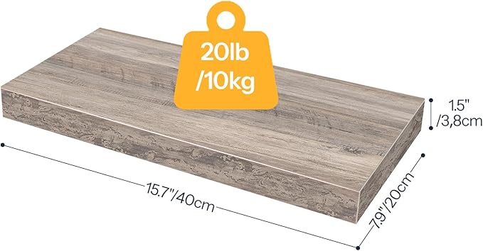 HOOBRO Floating Shelves for Wall, Wall Mounted Shelf Set of 2, 15.7" Hanging Shelf with Invisible Brackets, for Wall Decor Storage in Bathroom Bedroom Kitchen Living Room Office, Greige BG40BJ01
