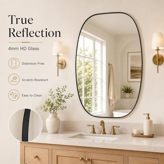 USHOWER Black Oval Arch Bathroom Mirrors for Over Sink, 30x40 Inch Bathroom Vanity Mirror for Bathroom, Bedroom, Vanity, Entryway, Aluminium Frame, Anti-Rust, Modern Wall Decor