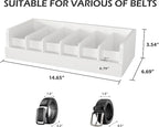 Belt Organizer for Closet - 6 Grids White Bamboo Belt Storage Organizer Racks for Men Women's Drawer, Belt Display Holder Wall Mount with 2 Pcs Tie Clip