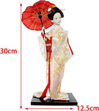 12inch Japanese Geisha Ethnic Japanese Geisha Dolls Oriental Ancient Kabuki Girl Statue Kimono Dolls for Tabletop Home Decor, White and Gold