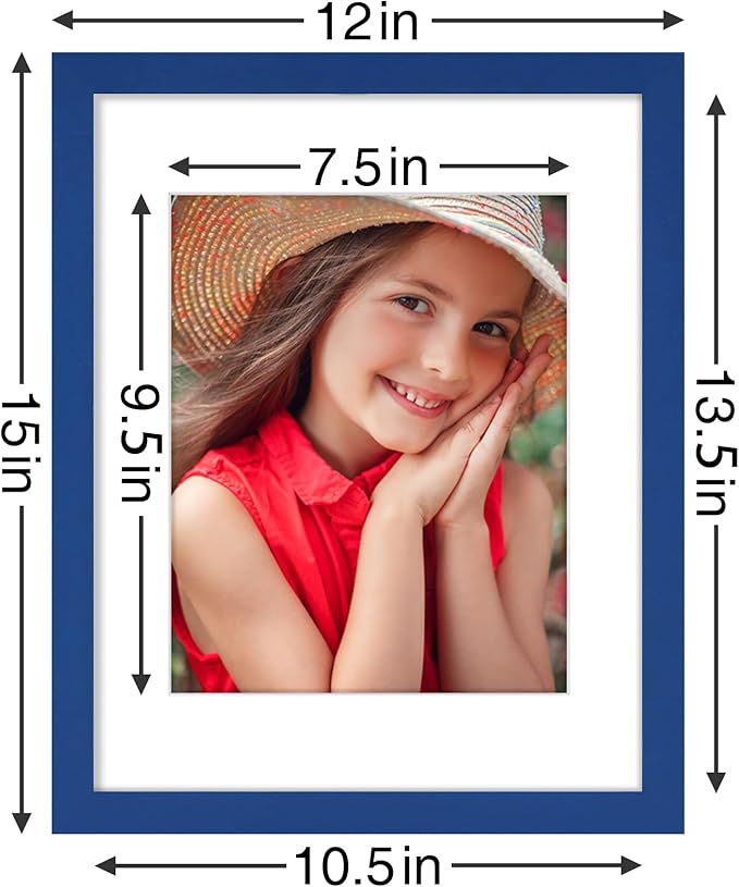 Vittanly 11x14 Picture Frames Set of 9, Shatter Resistant Plexiglass, Display 8x10 Pictures with Mat or 11x14 without Mat, Photo Frames for Wall or Tabletop, Engineered Wood, Blue