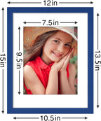 Vittanly 11x14 Picture Frames Set of 9, Shatter Resistant Plexiglass, Display 8x10 Pictures with Mat or 11x14 without Mat, Photo Frames for Wall or Tabletop, Engineered Wood, Blue