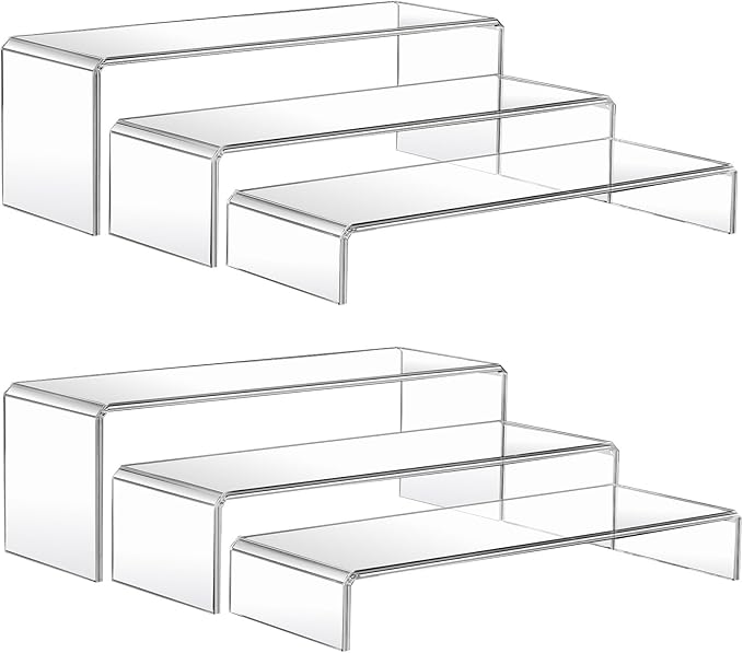 MerryNine Acrylic Risers 6 Pcs, Clear Risers Display Stand, Plastic Display Risers, Transparent Pop stand for Cupcakes, Figures, cosmetics, Collectibles Display, Rectangle-Large & Medium