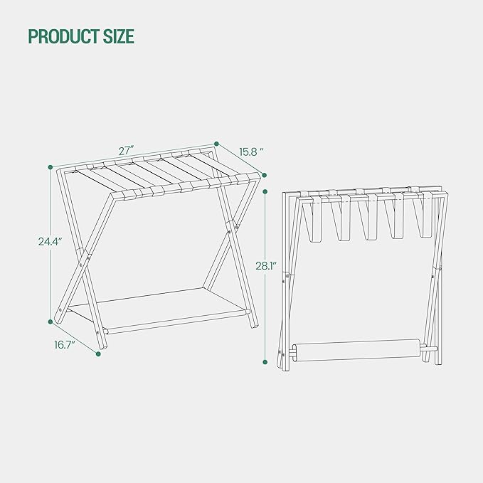 Luggage Rack, Folding Suitcase Stand for Guest, Foldable, Luggage Holders with Shelf, Steel Frame with Nylon Straps for Bedroom, Hotel, Holds up to 154 lb, Grey,1 Pack LR03899G