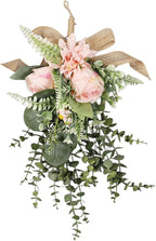 Fancyes Artificial Floral Teardrop Swag Silk Flower Hanging Garland Decorative Ornament Reusable Wall Accent Suitable for Gift Giving Home Decoration Office W, Pink