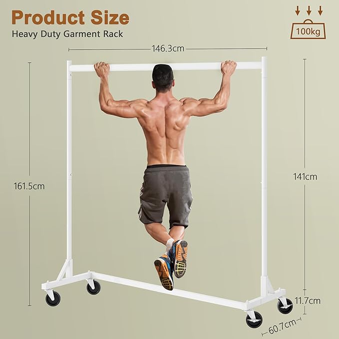 Hoctieon Z Rack, Rolling Clothes Racks with Z-Base, Heavy Duty Garment Rack, Clothing Racks for Hanging Clothes, Sturdy Metal Hanging Holder, Clothes Organizer Rack, White