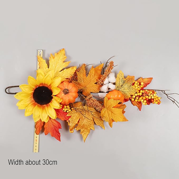 Ochine Artificial Fall Teardrop Swag - Autumn Harvest Hanging Flower for Front Door - Thanksgiving Halloween Christmas Decoration