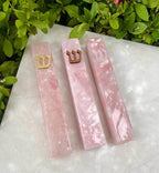 A&S Mezuzot Quartz Mezuzah Case with Engraved Shin Design Easy Peel and Stick Judaica Door Mezuza (Pink+Gold, 6 Inches)