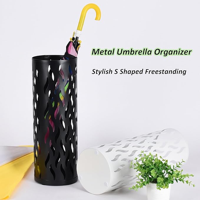 YUYTE Metal Round Umbrella Holder, Shaped Freestanding Umbrella Organizer for Entryway, Home, and Office (Black)