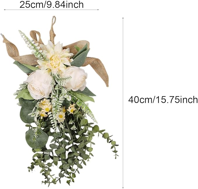Fancyes Artificial Floral Teardrop Swag Silk Flower Hanging Garland Decorative Ornament Reusable Wall Accent Suitable for Gift Giving Home Decoration Office W, Champagne Color