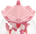 Pixel-Design Carousel Snow Globe Music Box, Compact Decorative Gift for Collectors and Home Accents, Subtle Pink Edition, Plays Toyland Melody