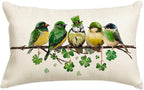 RABUSOFA St.Patricks Day Pillow Covers 12x20 Inch,Birds Shamrock St Patricks Day Decorations Holiday Spring Decorative Pillow Case Decor for Sofa Couch Green