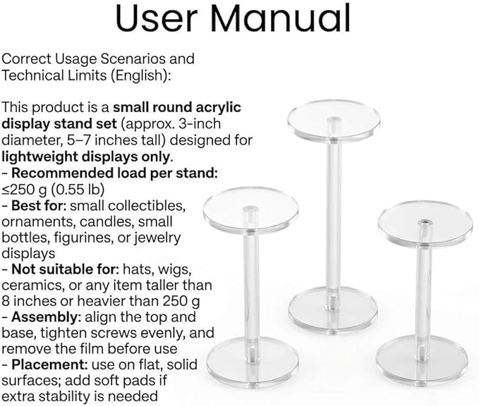 QWORK Round Acrylic Display Stand, Premium Clear Round Riser Stands, Set of 3