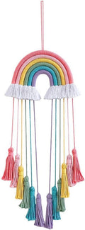 Hand-Woven Rainbow Dreamcatcher Rainbow Dreamcatcher Wall Hanging, Multicolor with Pink Tassels
