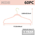 MIZGI Premium Velvet Hangers Pack 60 Pcs Heavyduty - Non Slip Slimline - Velvet Suit Hangers Blush Pink - Gold Hooks,Space Saving Clothes Hangers