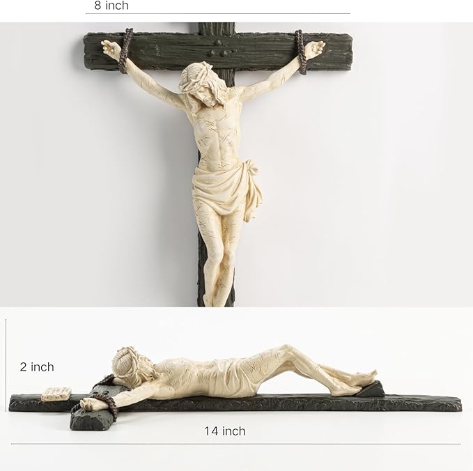 DevotedWalls 14" H Catholic Realistic Crucifix for Wall,Realistic Jesus Chirst Cross for Church, Chapels and Home,Catholic Wound Crucifix for Wall Hanging,Realistic Cross for Home(Black and White Color)