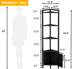 Furnulem Corner Shelf,5-Tier Corner Cabinet with Storage and LED Light, 62.8” Standing Display Bookshelf for Bedroom, Living Room, Kitchen, Wood Display Shelf (Black Oak) | with Storage