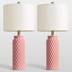 USumkky 27" Ceramic Table Lamps Set of 2 - Modern Farmhouse & Boho Style, Bedside Nightstand Lamps for Bedroom, Living Room End Table Lamps, Small Desk Lamp(Pink)