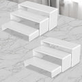 6 PCs Risers Display Stands 3 Tiers Desktop Acrylic Shelves Cake Dessert Holder Products Stand for Collectibles Shoes Jewels Pop Figure (White)