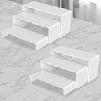 6 PCs Risers Display Stands 3 Tiers Desktop Acrylic Shelves Cake Dessert Holder Products Stand for Collectibles Shoes Jewels Pop Figure (White)