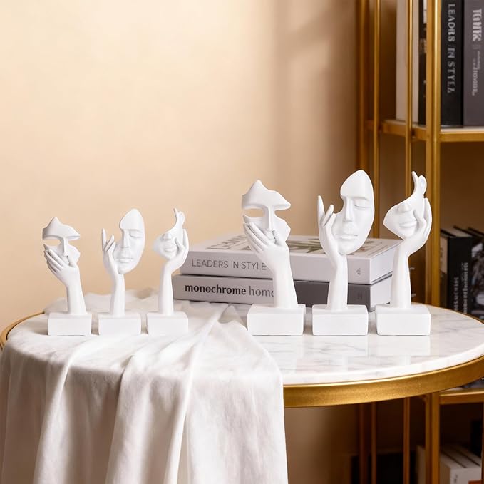 3 Pcs Thinker Large Statue Set - White Art Abstract Home Accent Figurines for Living Room, Bedroom, Shelves, Office Desktop, Coffee Table Decor, Gift for Women (3 Pcs White, 9")