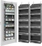 HOMELUX THEORY UPGRADED 6 Tiers Over The Door Organizer Hanging - 100D EXTRA THICK & 50lbs HUGE CAPACITY, 12 Side Mesh Pockets Over The Door Shoe Organizer, Hanging Closet Organizer (Dark Gray, 2pc)