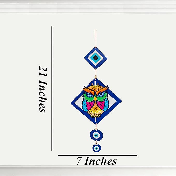 Decorative Bird Mobile Wall Hanging, Colorful Swallow Design with Flowers, Traditional Tattoo Style Art Evil Eye (OWL_Hanging_D_3)