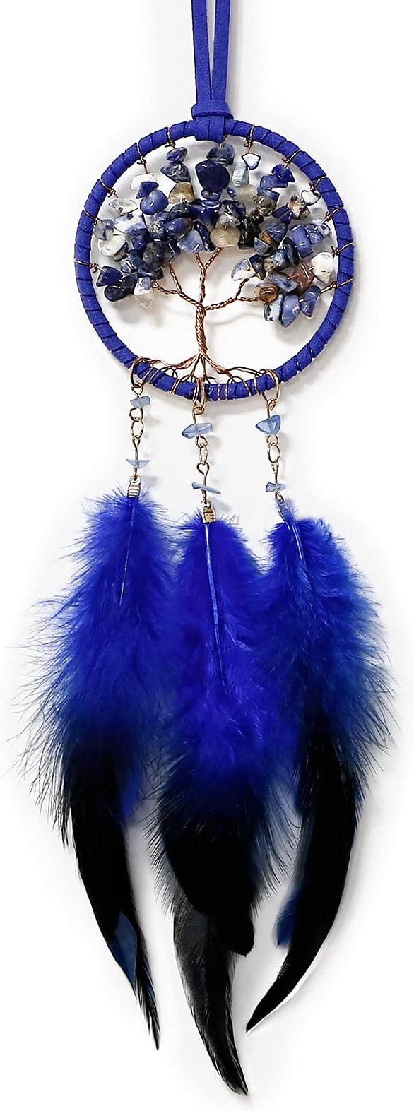 LOMOHOO Dream Catcher Car Rear View Mirror Pendant Car Charm with Crystal Beads Tree of Life Small Dream Catchers for Rearview Mirror Hanging Kids Bedroom Decor 3”Diameter (Blue)