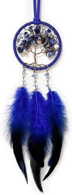 LOMOHOO Dream Catcher Car Rear View Mirror Pendant Car Charm with Crystal Beads Tree of Life Small Dream Catchers for Rearview Mirror Hanging Kids Bedroom Decor 3”Diameter (Blue)