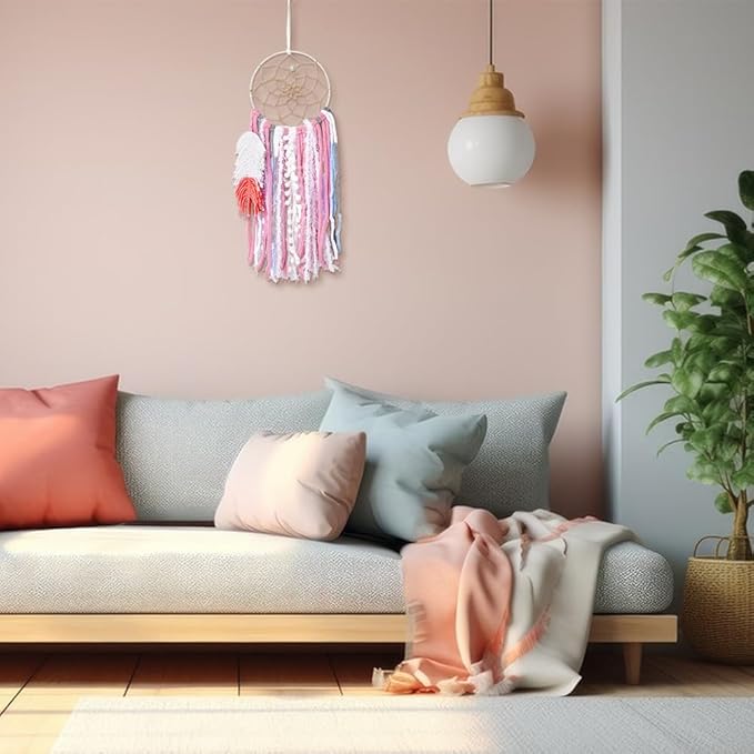 DIY Two-Color Dreamcatcher Kit 2 Set 19.69“ x 5.91“ Boho Pink Blue Wool Yarn Handmade Dream Catcher for Beginners, Dream Catcher for Women Gifts DIY Wall Decor for Bedroom, Livingroom
