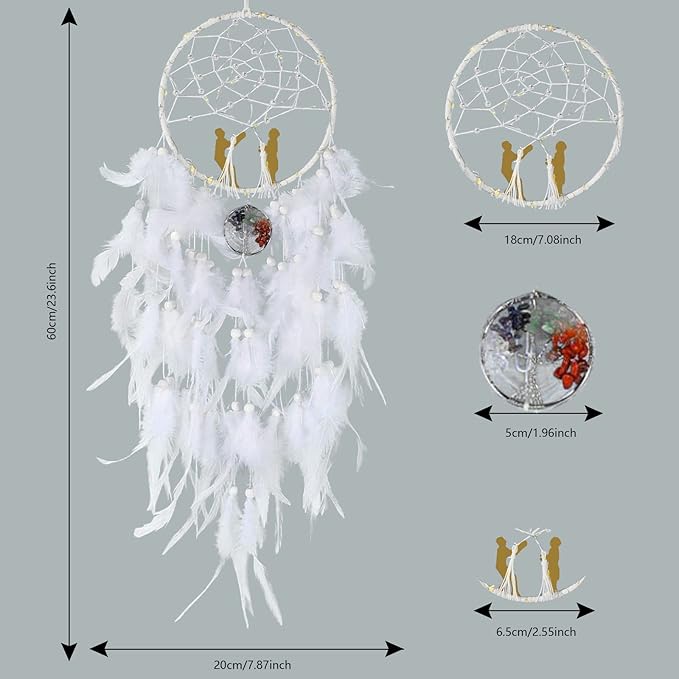Dream Catchers Lovers Dream Catcher for Boys Large Dream Catcher for Girls Wall Hanging Tree of Life Wall Decor with LED Light Handmade Feather Dreamcatcher Native American Blessing Gifts