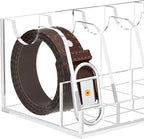 NIUBEE Belt Organizer - Acrylic Belt Storage Holder with 5 Compartments and Display Stand