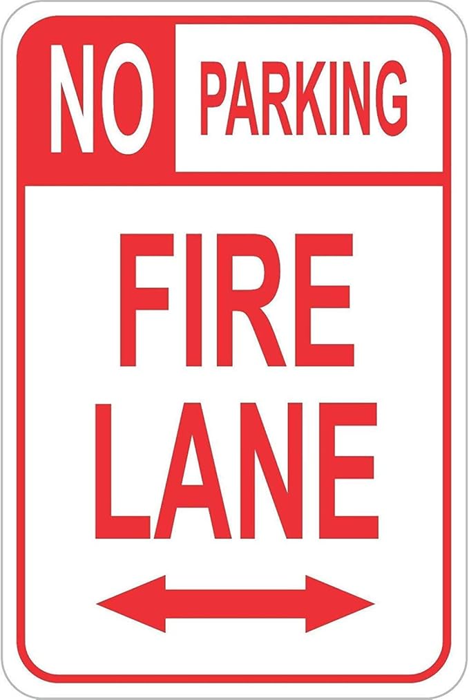 No Parking Fire Lane Metal Sign - Pre Drilled Holes, Weatherproof Decoration - 8x12Inch(T28)
