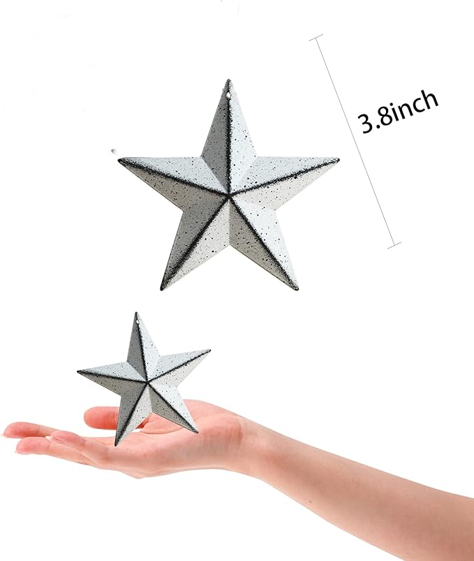 3.8-Inch Metal Barn Star，Metal Star for Outside Texas Stars Art Rustic Vintage Western Country Home Farmhouse Wall/Door Decor,Set of 12. (White)