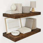 Vivelove 12" Deep Floating Shelves Over Toilet, 24" Wall Shelves for Bathroom Bedroom Kitchen Living Room Laundry Room, Farmhouse Rustic Shelves for Home Decor, 24" X 12" X 2" Set of 2, Rustic Brown