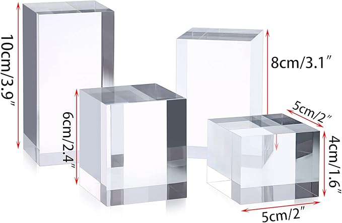 Hipiwe 4PCS Acrylic Display Risers Stand Clear Square Action Figures Collection Organizer Holder Collectibles Display Blocks Tabletop Jewelry Perfume Display Stand Photography Props