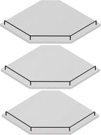 JJL Corner Shelf Wall Mounted, 12 Inches 3-Tier Floating Corner Shelf with Rails, Hexagon Rustic Wood Decor, White Wall Shelves for Apartment Bedroom Kitchen Bathroom
